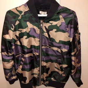 Urban outfitters satin camo bomber jacket